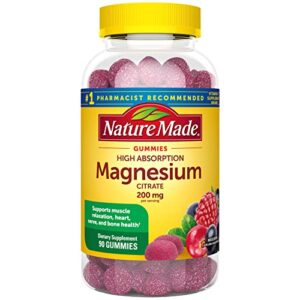 nature made high absorption magnesium citrate 200 mg per serving, dietary supplement for muscle, nerve, bone and heart support, 90 gummies, 45 day supply