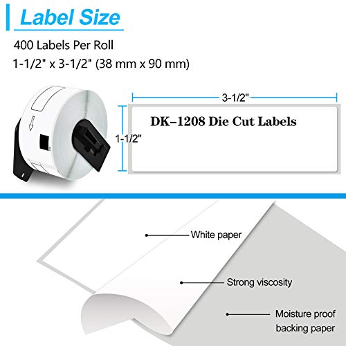 GREENCYCLE 1PK Compatible for Brother DK-1208 DK1208 Address Paper Label Roll 38mm (1-1/2) Inches 90mm to Brother Ptouch QL-1050 QL-500 QL-Series w/Frames