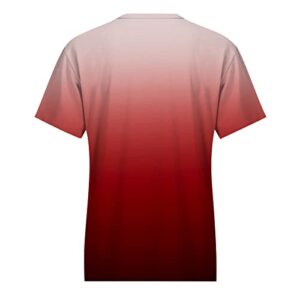 Summer Tops for Women 2023 Gradient Shirt Women Short Sleeve Tshirts Tees Blouse Tunic Casual Loose Fit Crewneck Tops C-red