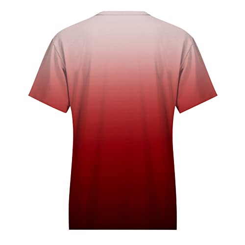 Summer Tops for Women 2023 Gradient Shirt Women Short Sleeve Tshirts Tees Blouse Tunic Casual Loose Fit Crewneck Tops C-red