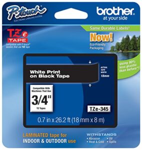 genuine brother 3/4″ (18mm) white on black tze p-touch tape for brother pt-e300, pte300 label maker