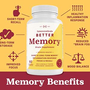 Interceuticals Better Memory - Theracurmin Curcumin 90 mg - Clinically Proven Dose, Improves Focus, Recall, Memory, and Mood* - High Absorption Turmeric Extract* (1 Bottle)