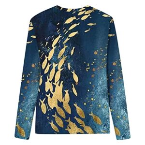 Royal Blue Top Tee for Female Summer Fall Long Sleeve 3/4 Sleeve Crew Neck Cotton Graphic Sequin Sparkly Loose Fit Casual Top X8 S