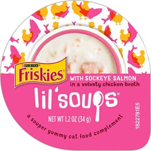 purina friskies natural, grain free wet cat food complement, lil’ soups with sockeye salmon in chicken broth – (8) 1.2 oz. cups
