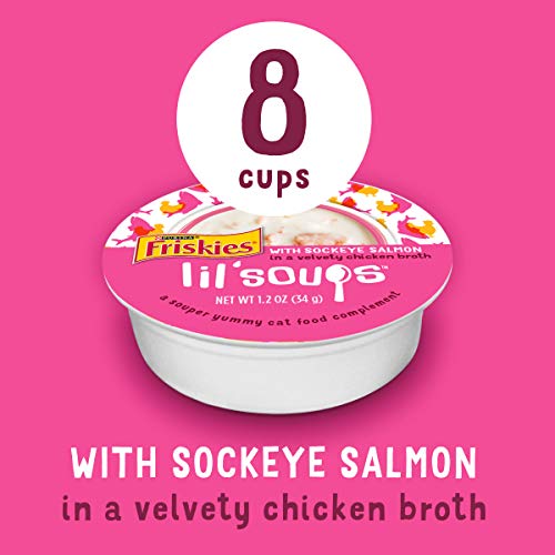 Purina Friskies Natural, Grain Free Wet Cat Food Complement, Lil' Soups With Sockeye Salmon in Chicken Broth - (8) 1.2 oz. Cups