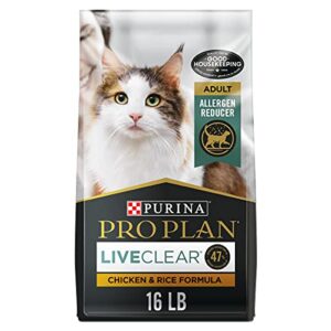 purina pro plan allergen reducing, high protein cat food, liveclear chicken and rice formula – 16 lb. bag