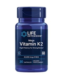 life extension mega vitamin k2 high potency for strong bones – daily vitamin k2 supplement for healthy bone density support & heart health – non-gmo, gluten-free – 30 capsules