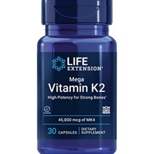 Life Extension Mega Vitamin K2 High Potency for Strong Bones – Daily Vitamin K2 Supplement for Healthy Bone Density Support & Heart Health – Non-GMO, Gluten-Free – 30 Capsules