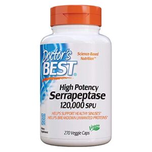 Doctor's Best High Potency Serrapeptase, Non-GMO, Gluten Free, Vegan, Supports Healthy Sinuses, 120, 000 SPU, 270 Veggie Caps