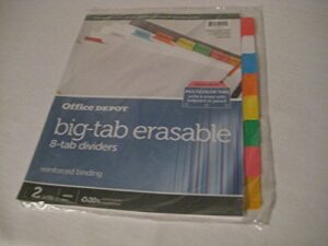 office depot brand erasable big tab dividers, 8-tab, assorted colors, pack of 2 sets