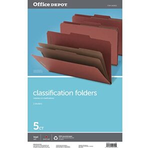 Office Depot® - Folder - Classification Folders - Clss Folder Legal 2DIV RED - 15" x 10.25" x 1" - red - PK of 5