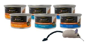 purina pro plan cat food canned wet entree 3 flavor 6 can sampler bundle, (2) each: chicken tomato pasta gravy, sole vegetable, and tuna entree sauce (3 ounces) plus catnip mouse
