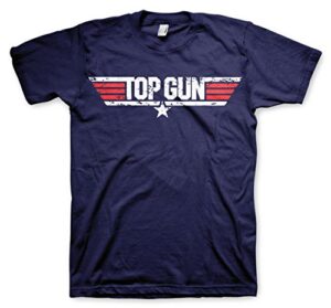 top gun officially licensed distressed logo mens t-shirt (navy blue), large