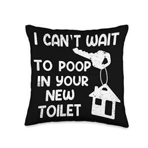 top housewarming gifts ideas first time owner tees i can’t wait to poop in your new toilet funny house warming throw pillow, 16×16, multicolor