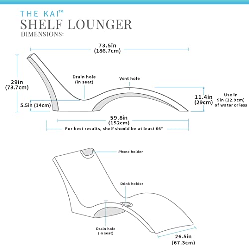 Floating Luxuries Kai Shelf Lounger, in-Pool, Use in Pools with Shelves Up to 9 Inches Deep, Built-in Drink and Phone Holders, Set of 2 in-Pool Chaise Lounge Chairs, Arctic White