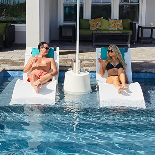 Floating Luxuries Kai Shelf Lounger, in-Pool, Use in Pools with Shelves Up to 9 Inches Deep, Built-in Drink and Phone Holders, Set of 2 in-Pool Chaise Lounge Chairs, Arctic White