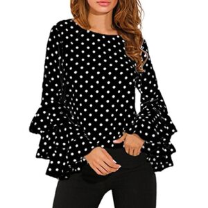 foruu women short sleeve o neck gift 2020 new spring product fashion women’s bell sleeve loose polka dot shirt ladies casual blouse tops loose fit casual blouse shirts for women black