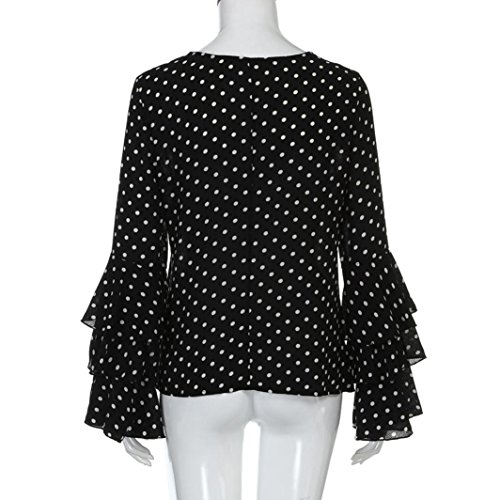 FORUU Women Short Sleeve O Neck Gift 2020 New Spring Product Fashion Women's Bell Sleeve Loose Polka Dot Shirt Ladies Casual Blouse Tops Loose Fit Casual Blouse Shirts for Women Black