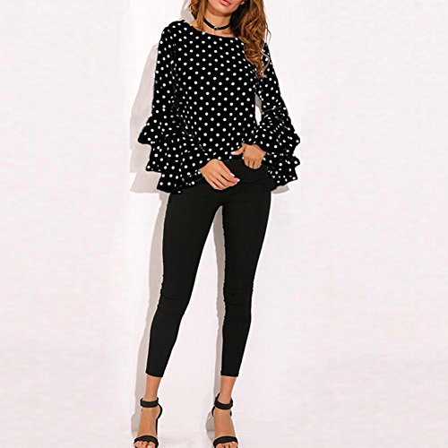 FORUU Women Short Sleeve O Neck Gift 2020 New Spring Product Fashion Women's Bell Sleeve Loose Polka Dot Shirt Ladies Casual Blouse Tops Loose Fit Casual Blouse Shirts for Women Black