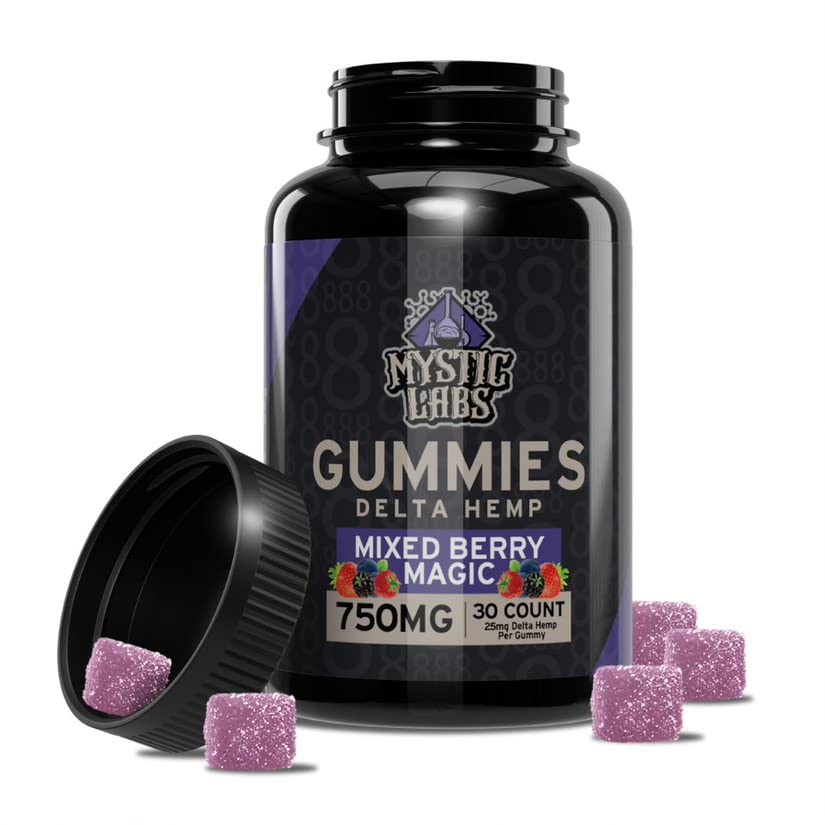 Mystic Labs Hemp Delta Gummies - 30 Count Large Size 750mg - Pain, Inflammation, Rest, Stress - High Potency Made in The USA