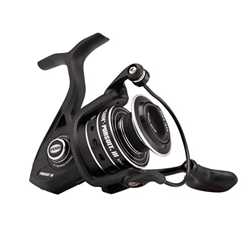 PENN Pursuit III Nearshore Spinning Fishing Reel, Size 5000, Corrosion-Resistant Graphite Body and Line Capacity Rings, Machined Aluminum Superline Spool, HT-100 Drag System,Black/Silver