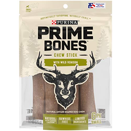 Purina Prime Bones Made in USA Facilities Limited Ingredient Small Dog Treats, Chew Stick with Wild Venison - 6 ct. Pouch