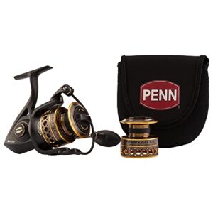 penn battle spinning reel kit, size 3000, includes reel cover and spare anodized aluminum spool, right/left handle position, ht-100 front drag system