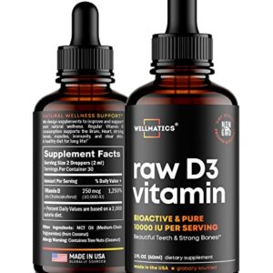 Wellmatics Vitamin D3 10000 IU Drops - Premium Vitamin D Drops - Made in USA - High Dose D3 Vitamin - Natural Vegan Vitamin D3 - The Sunshine Vitamin D3 Drops - Non-GMO, Gluten Free VIT D3-2 fl oz