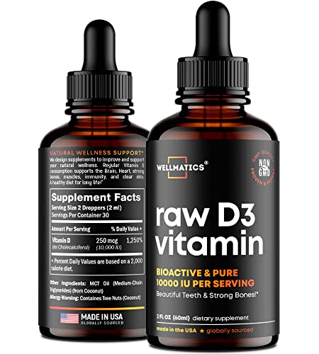 Wellmatics Vitamin D3 10000 IU Drops - Premium Vitamin D Drops - Made in USA - High Dose D3 Vitamin - Natural Vegan Vitamin D3 - The Sunshine Vitamin D3 Drops - Non-GMO, Gluten Free VIT D3-2 fl oz