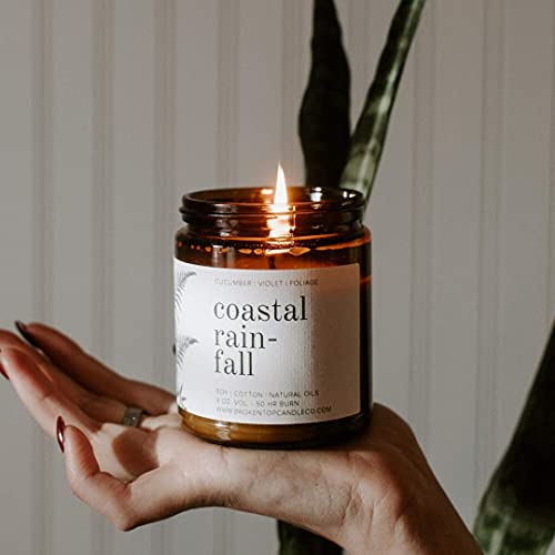 Broken Top - Coastal Rainfall|9 oz. Cucumber, Violet & Foliage. Pure Soy Wax Candle. 50-Hour Burn Time. Natural Cotton Wick, Vegan, No Parabens, No Phthalates