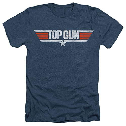 Top Gun Distressed Logo T-Shirt and Stickers (Medium) Heather Navy