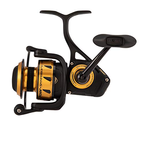 PENN 1481261 Spinfisher VI Spinning Saltwater Reel, 3500 Reel Size, 6.2: 1 Gear Ratio, 37" Retrieve Rate, 6 Bearings, Ambidextrous Black Gold