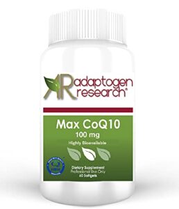 max coq10 100mg | biologically active coenzyme q10 kaneka ubiquinol | no crystal high dose | readily absorbed supplement | 60 softgels | adaptogen research
