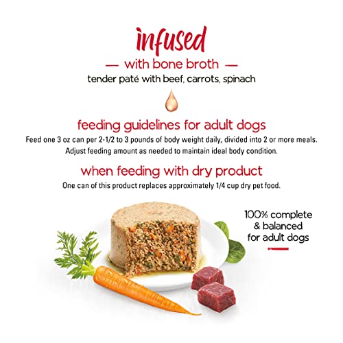 Beneful Purina Infused Wet Dog Food Pate, with Real Beef, Carrots and Spinach, with Bone Broth for Dogs - (8 Packs of 3) 3 Oz. Sleeves