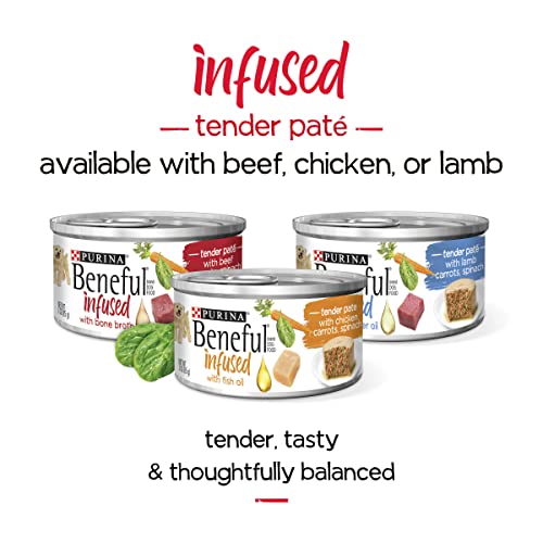 Beneful Purina Infused Wet Dog Food Pate, with Real Beef, Carrots and Spinach, with Bone Broth for Dogs - (8 Packs of 3) 3 Oz. Sleeves