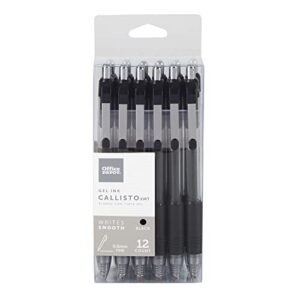 office depot soft-grip retractable gel pens, extra-fine point, 0.5 mm, transparent black barrel, black ink, pack of 12 pens