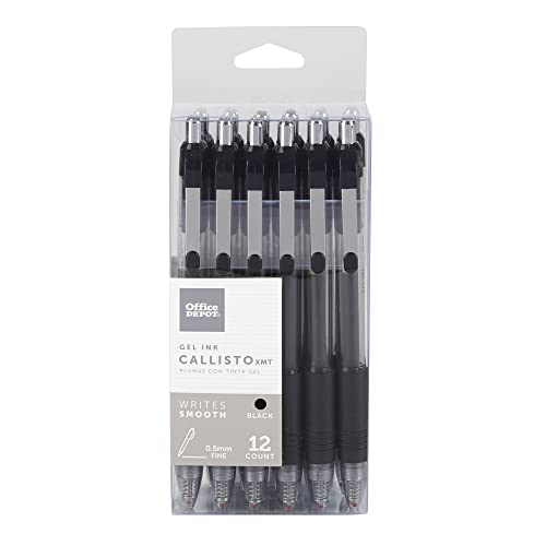 Office Depot Soft-Grip Retractable Gel Pens, Extra-Fine Point, 0.5 mm, Transparent Black Barrel, Black Ink, Pack Of 12 Pens