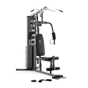 marcy mwm-4965 stack weight multifunctional home gym workout station with pulley, arm, and leg developer for full body fitness, black