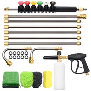 fgbnm 1/4″ high pressure washer gun kit, including 8pcs washer extension wands, 6pcs nozzle tips, 1l foam cannon with other accessories