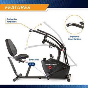 Marcy Dual Action Cross Training Recumbent Exercise Bike with Arm Exercisers, Gym Equipment for Work from Home Fitness, Black JX-7301