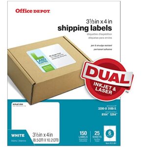 office depot white inkjet/laser shipping labels, 3 1/3in. x 4in., pack of 150, 505-o004-0009