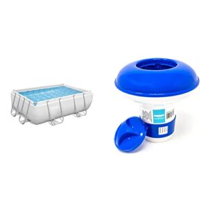 bestway 1056631usx22 power steel above ground swimming pool, 9’3″ x 6’5″ x 33″, white & hydrotools by swimline mini chemical dispenser for spas and personal pools, supports 1’’ tablets