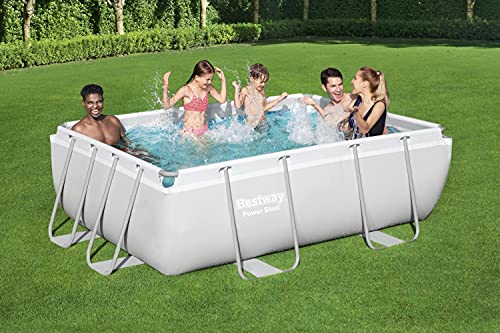 Bestway 1056631USX22 Power Steel Above Ground Swimming Pool, 9'3" x 6'5" x 33", White & HYDROTOOLS by SWIMLINE Mini Chemical Dispenser for Spas and Personal Pools, Supports 1’’ Tablets