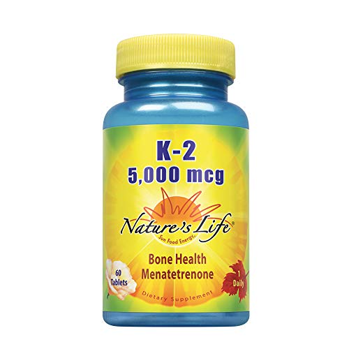 Nature's Life Vitamin K2 5000mcg | High Potency MK4 Formula Helps Support Bone & Cardiovascular Health | Non-GMO | 60 Vegetarian Tablets