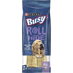 purina busy rawhide large breed dog bones, rollhide – (12) 2 ct. pouches