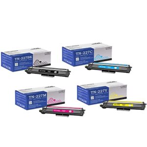 tn227 bk/c/m/y toner cartridge 4 pack (with chip): compatible tn227 tn-227 replacement for brother mfc-l3770cdw l3710cw l3750cdw hl-3210cw 3230cdw 3270cdw 3290cdw dcp-l3510cdw l3550cdw printer