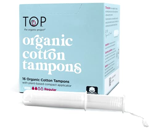 TOP the Organic Project: 100% Organic Pure Cotton Tampons | (Unscented, Dye & Chemical Free. Safe, Thin & Superior Protection), Eco-Conscious, Plant Based Applicator, Regular (16)