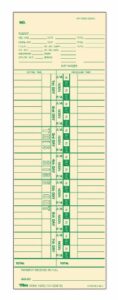 tops time cards, weekly, 1-sided, numbered days, 3-1/2″ x 10-1/2″, manila, green print, 500-count (1255)