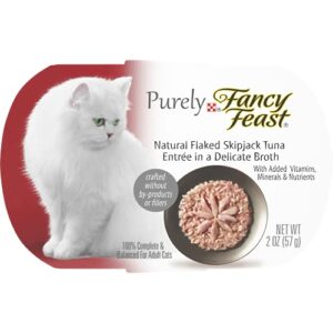 purina fancy feast natural grain free broth wet cat food, purely natural flaked skipjack tuna entree – (10) 2 oz. trays