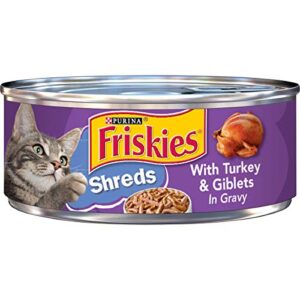 purina friskies gravy wet cat food, shreds with turkey & giblets in gravy – (24) 5.5 oz. cans